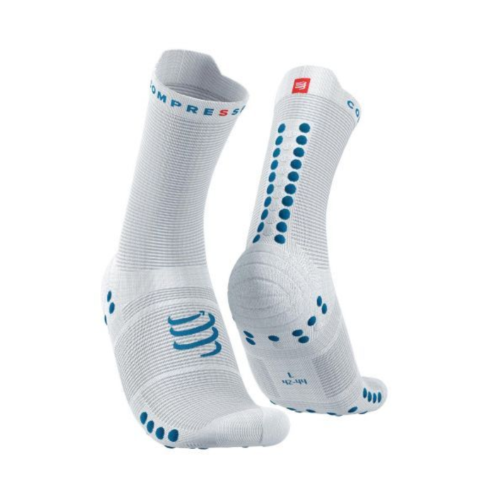 COMPRESSPORT - PRO RACING SOCKS V4.0 RUN HIGH - White / Fjord Blue