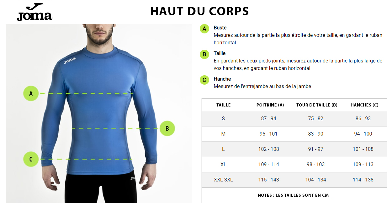 guide des tailles vtement joma homme